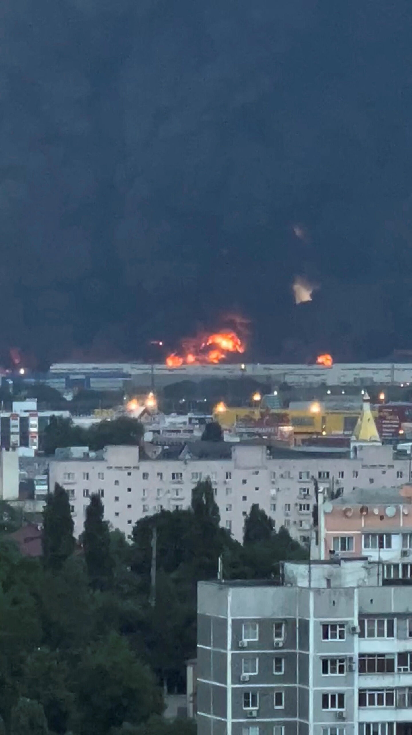 Smoke rises from a Wildberries warehouse on fire after an attack in Krasnodar, Russia, July 22, 2026, in this still image obtained from social media video.  Social Media/via REUTERS  THIS IMAGE HAS BEEN SUPPLIED BY A THIRD PARTY. NO RESALES. NO ARCHIVES. NEWS USE ONLY.      VERIFICATION:  - Buildings, roofs, vegetation and road layout matched archive and satellite images.  - Date confirmed by reports from local authorities and Wildberries company.  - Krasnodar Mayor Yevgeny Naumov wrote on Telegram on July 22 that fire broke out at a logistics warehouse after drone attack in Krasnodar.  - Tatyana Kim, the head and co-founder of Wildberries, said on Wednesday on Telegram that warehouses in Krasnodar had been attacked.
